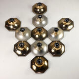 Suite of 11 octagonal brass wall lamps by Motoko Ishii