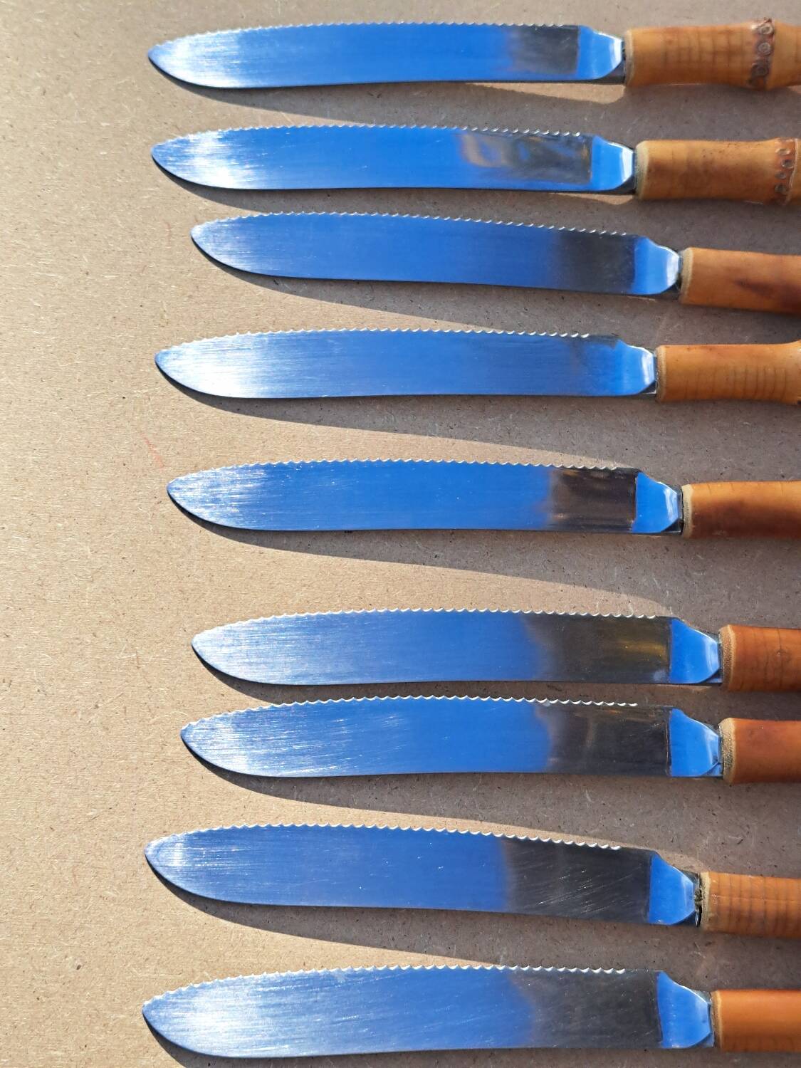 9 vintage bamboo handle knives