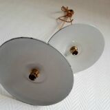 Pair of industrial enameled sheet metal pendant lights
