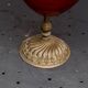 Red glass cut on vintage chiseled brass copper base