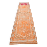 2x13 Soft Orange & Fuchsia Pattern Rug, Vintage Ousahk Runner Rug,90x381 Cm