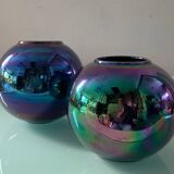 Duo of vintage iridescent ceramic vases from the 70s