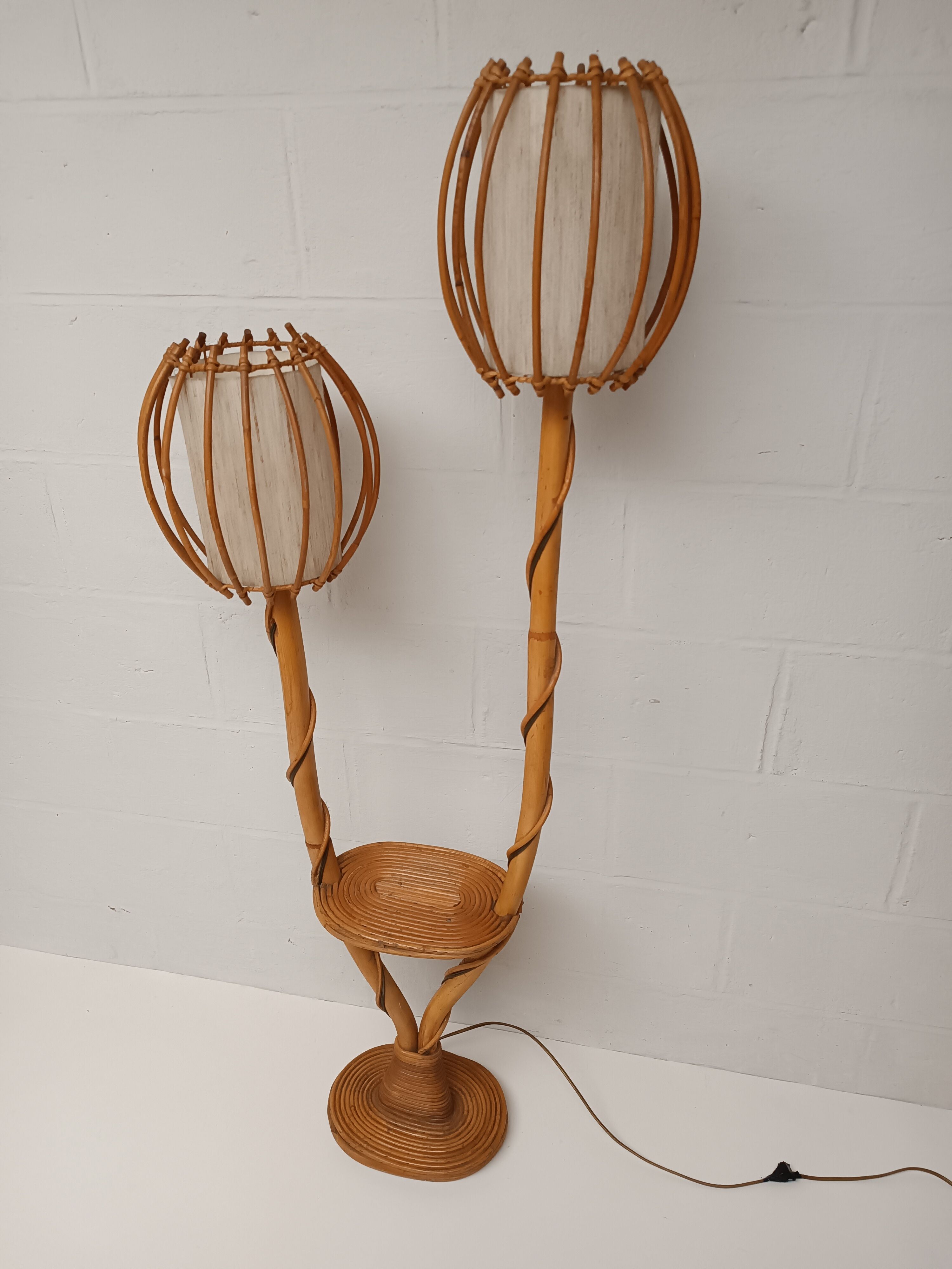 Bamboo and rattan floor lamp 2 fires 60s