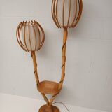 Lampadaire  bambou et rotin   2 feux années 60