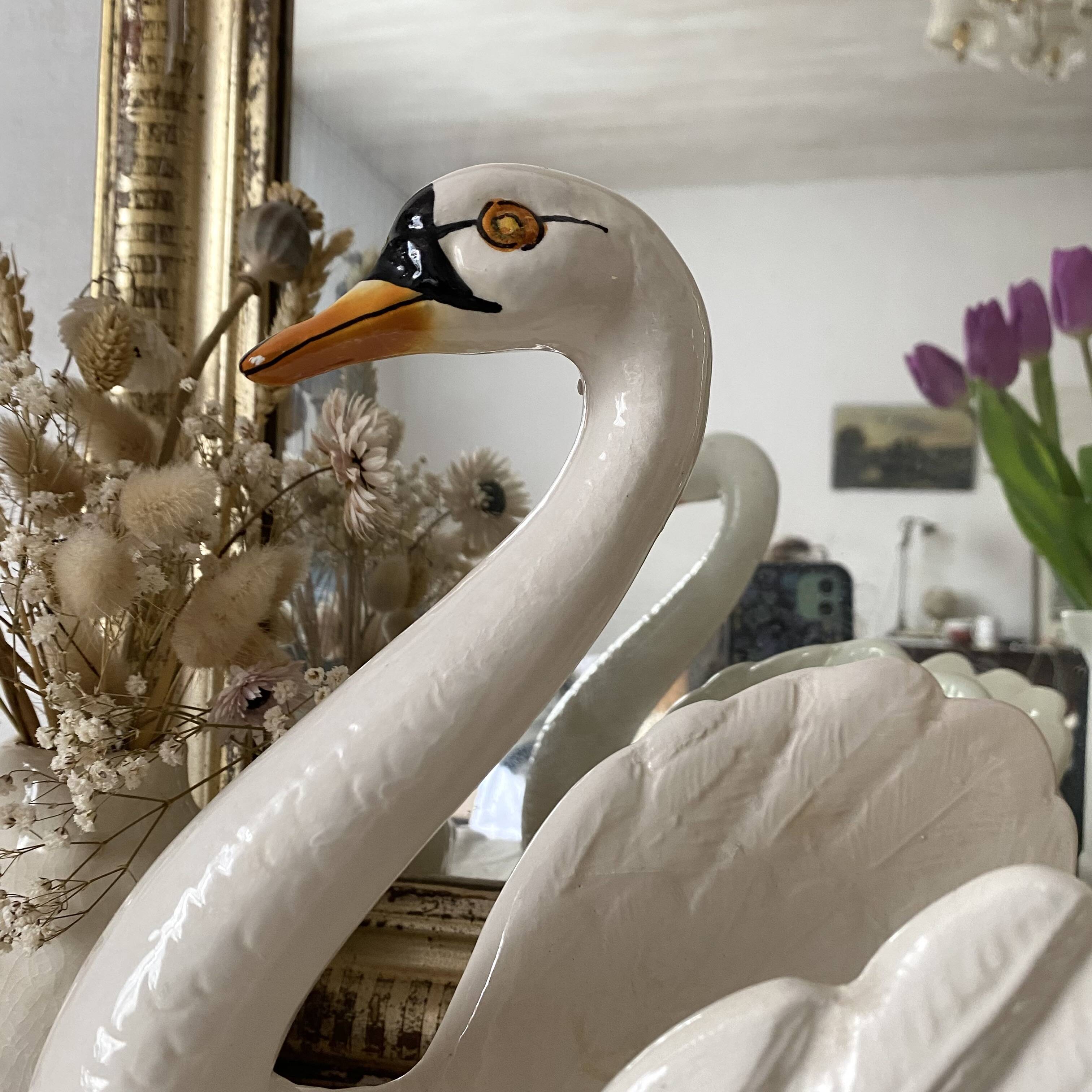 Vintage ceramic grand swan, antique carafe.