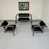 Salon brutaliste fauteuils simili métal design Karl Friedrich Forster