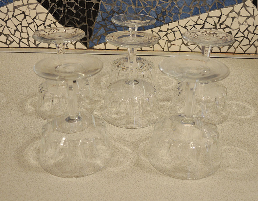 6 old glass champagne glasses