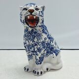Tiger Statue Ceramic Delft Blue