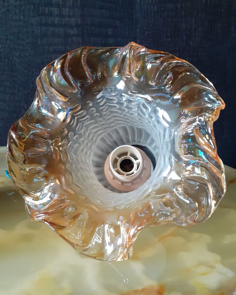 Paire d'appliques tulipe en verre de Murano orange col de cygne en laiton - Parfait état