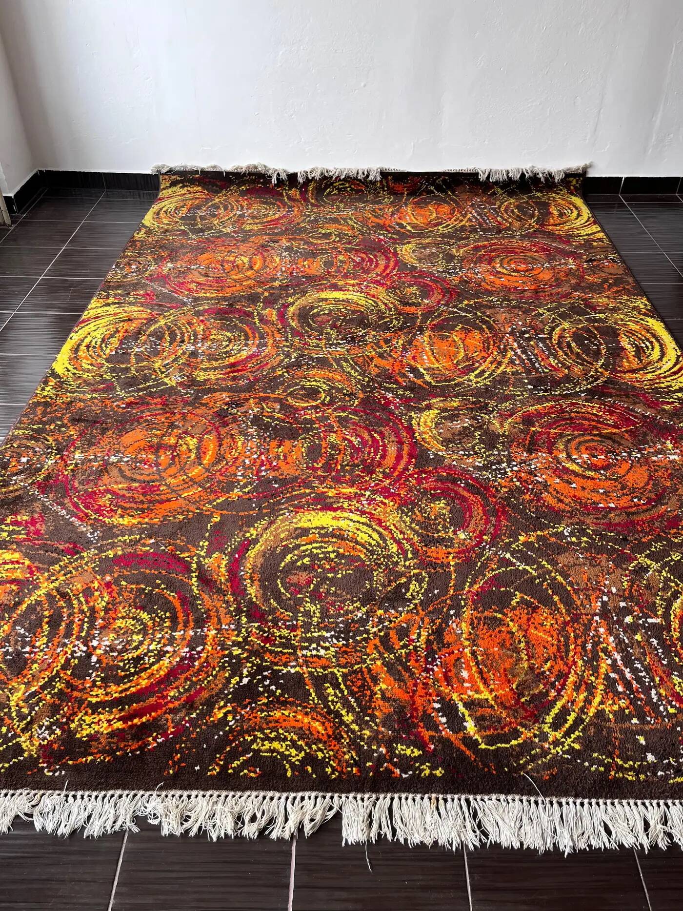 Extraordinary handmade art abstract design wool carpet in style of Kybal, 1960s