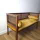 Vintage bench in cane and mustard yellow velvet