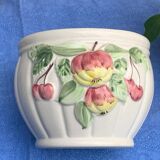 White glazed ceramic pot cover slurry vintage fruit