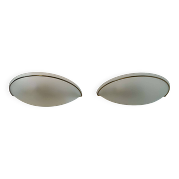 Pair of vintage wall lights, brass and sandblasted glass, Italy 1970