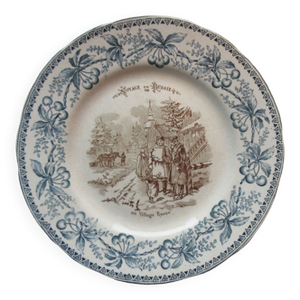 Assiette Terre de fer signée HB & Cie voyage en Russie, N° 8: Un village Russe