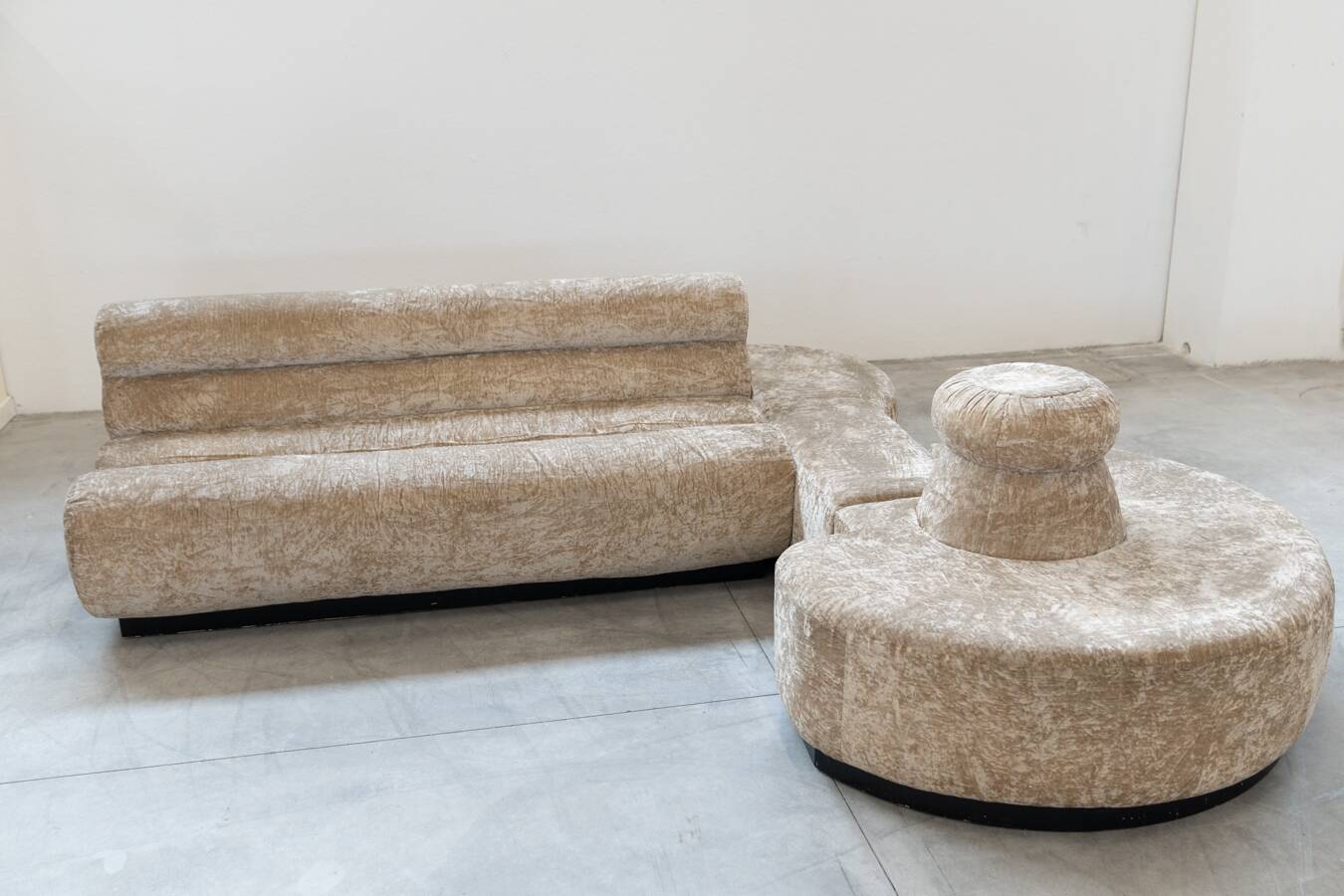 Beige chenille sectional sofa, 3 pieces, 1970s