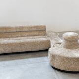 Beige chenille sectional sofa, 3 pieces, 1970s