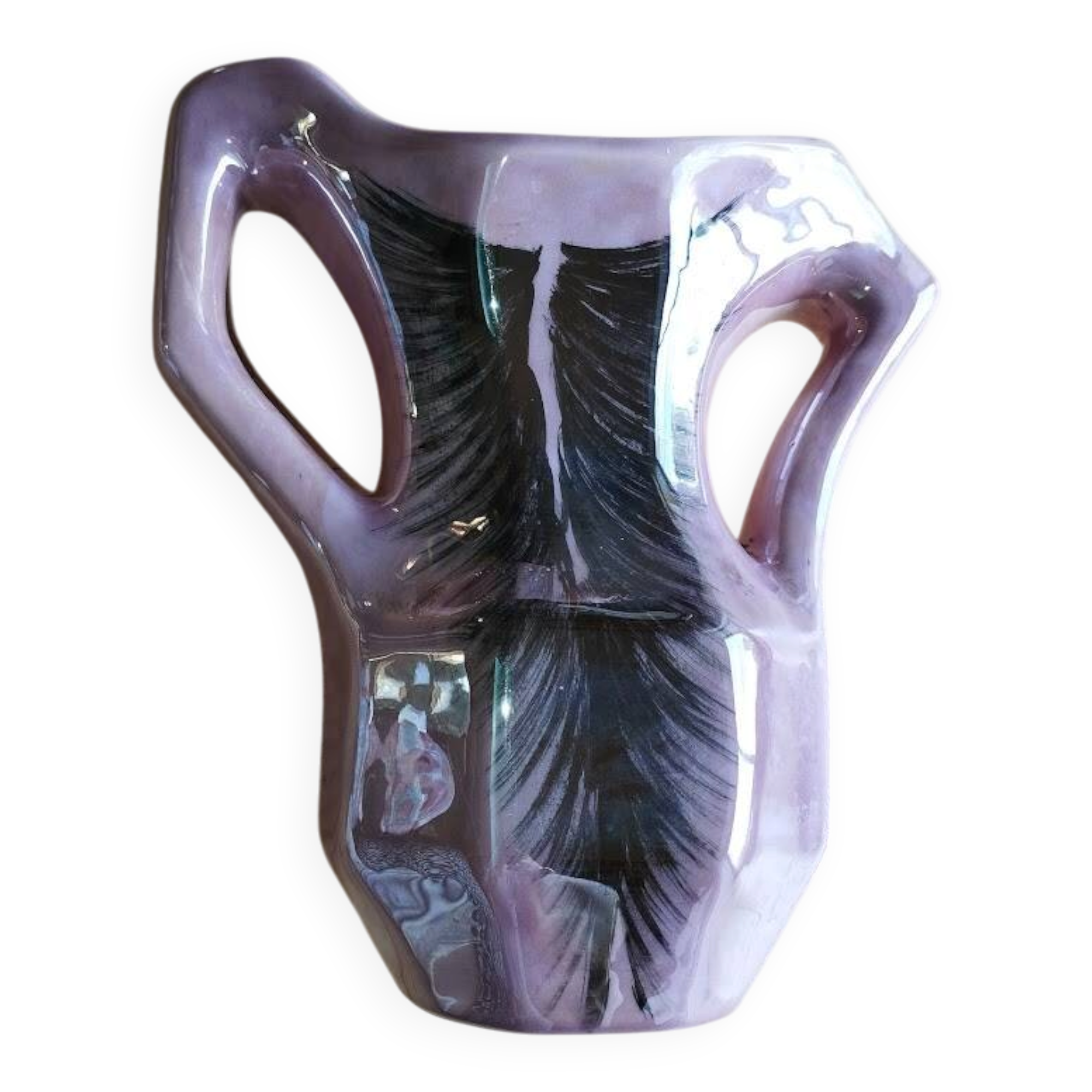 Vintage pearlescent vase, in the style of Vallauris, 1970s.