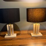 Pair of brass travertine lamp camille breesch