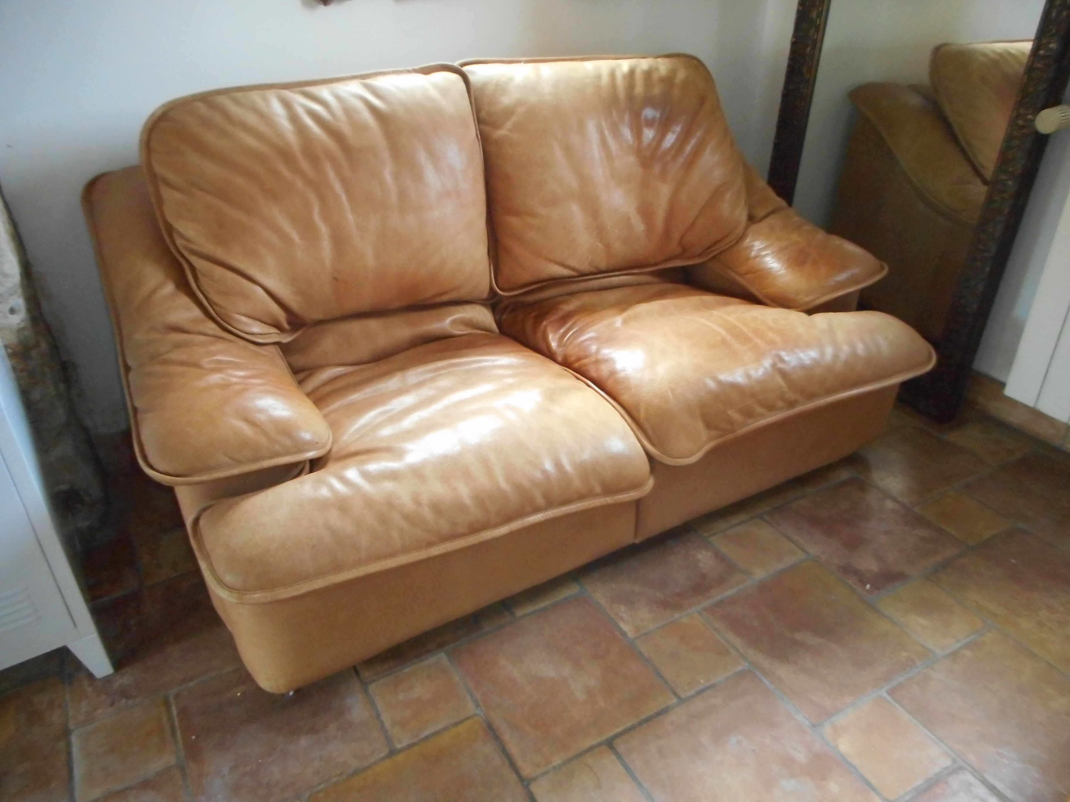 Vintage leather sofa Roche Bobois - extendable lounge seat