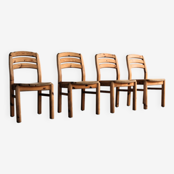 ensemble de 4 chaises à manger en pin brutaliste