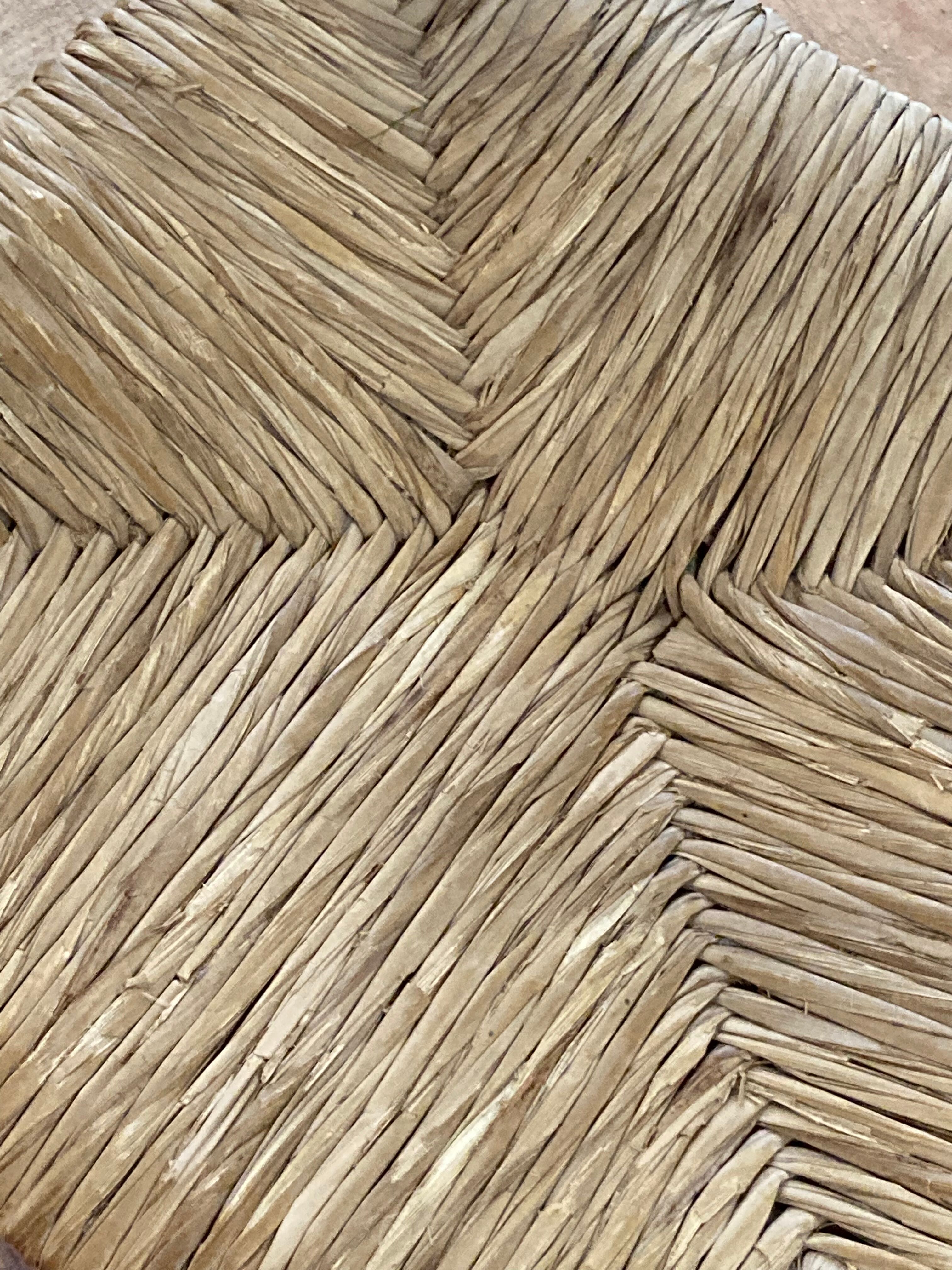 Pair of rustic-style vintage straw wood brutalist chairs