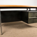 Large industrial office, double-sided, beech tray, Aluminium and tinted wood 1970.