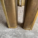 Pair of Gold Bronze Side Tables with Smoked Glass Tops — Solid Bronze, 1970s Belgian Design