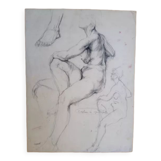 Ferron drawing pencil nude study in antique 65/50cm