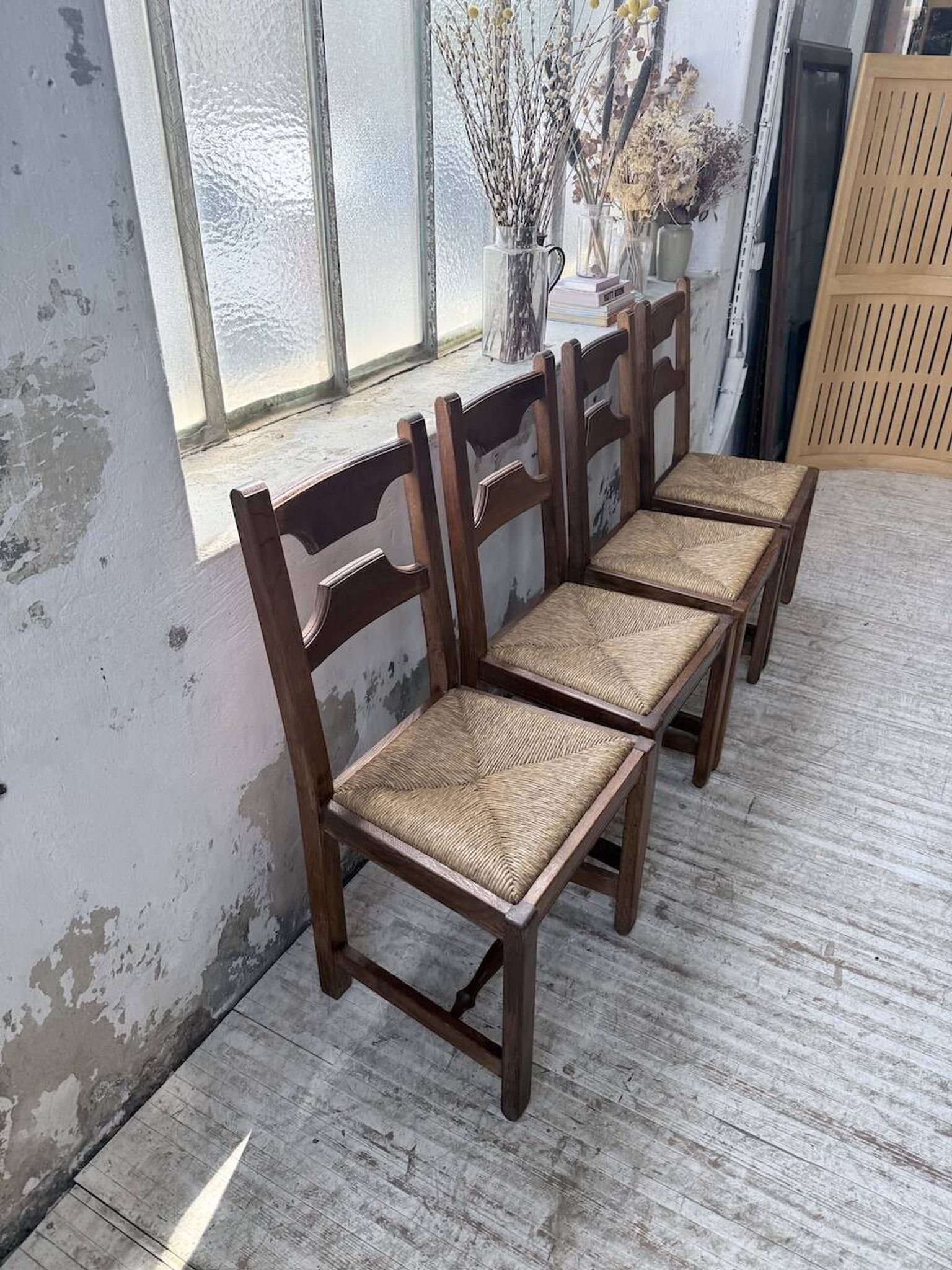 Set 4 chaises rustiques chêne De puydt, Belgique 1970