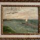 Huile sur carton "Le Croisic jetée en bord de mer", début XXe