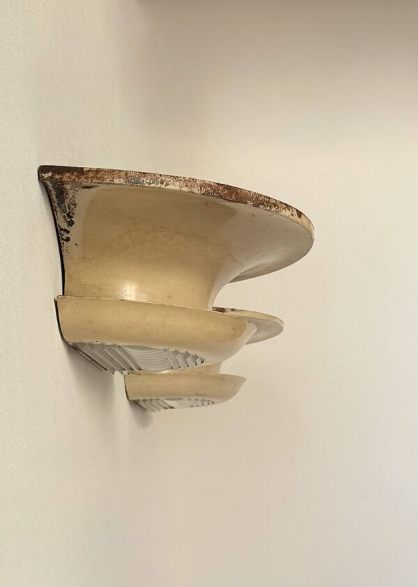 Paire d'applique vintage moderniste, métal peint beige et verre France 1930