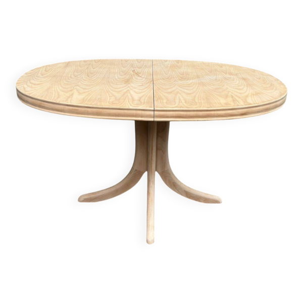 Table à manger scandinave extensible ovale rénovée en bois avec pied centra