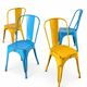 Set of 4 Tolix chairs, 2 yellow, 2 blue. 1960s edition.