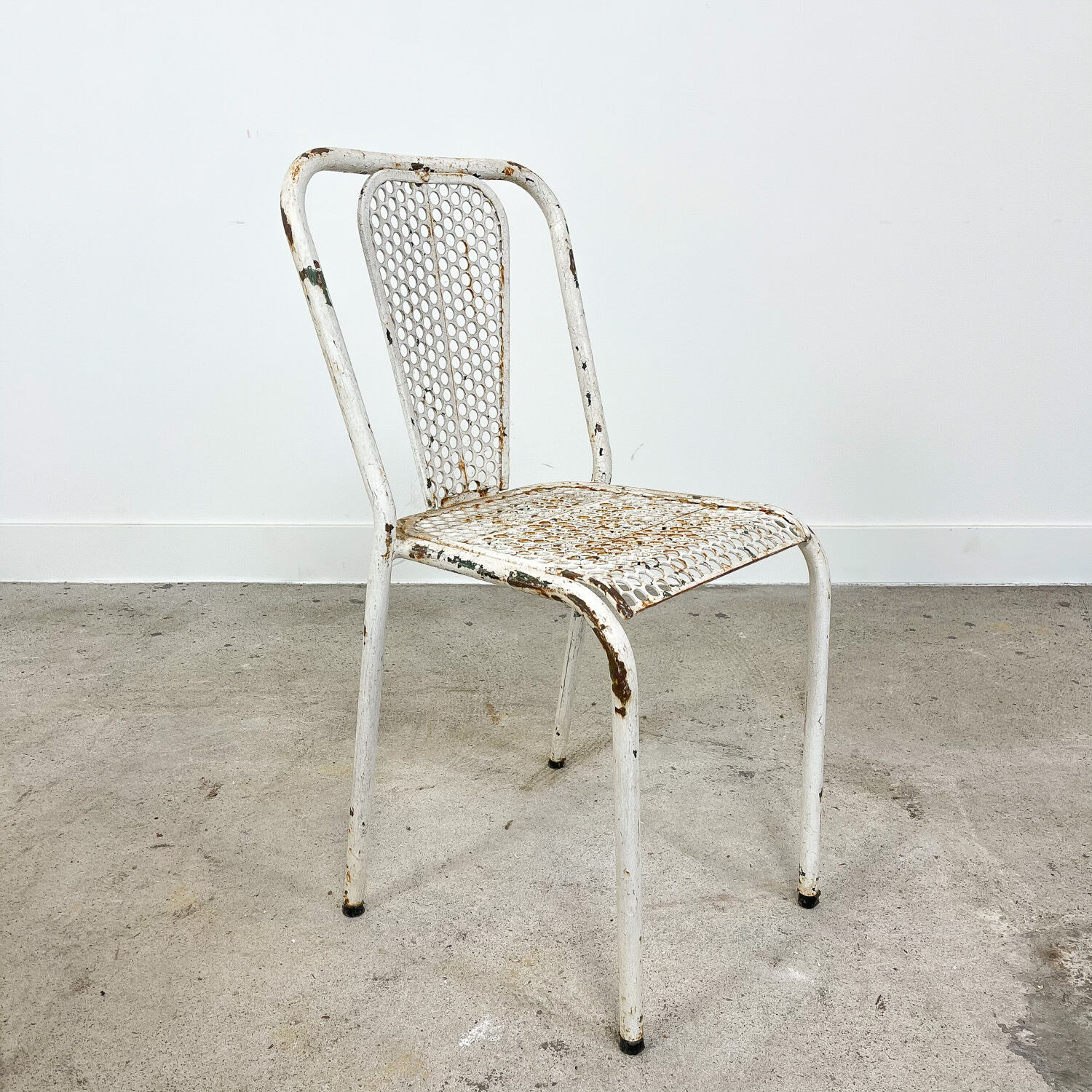 Set of three vintage industrial metal bistro chairs by Rene malaval