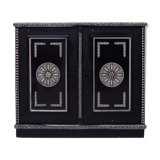 Antique wooden cabinet painted in black and with incised white painted decorations, Ettore Zaccari, Italy c 1910