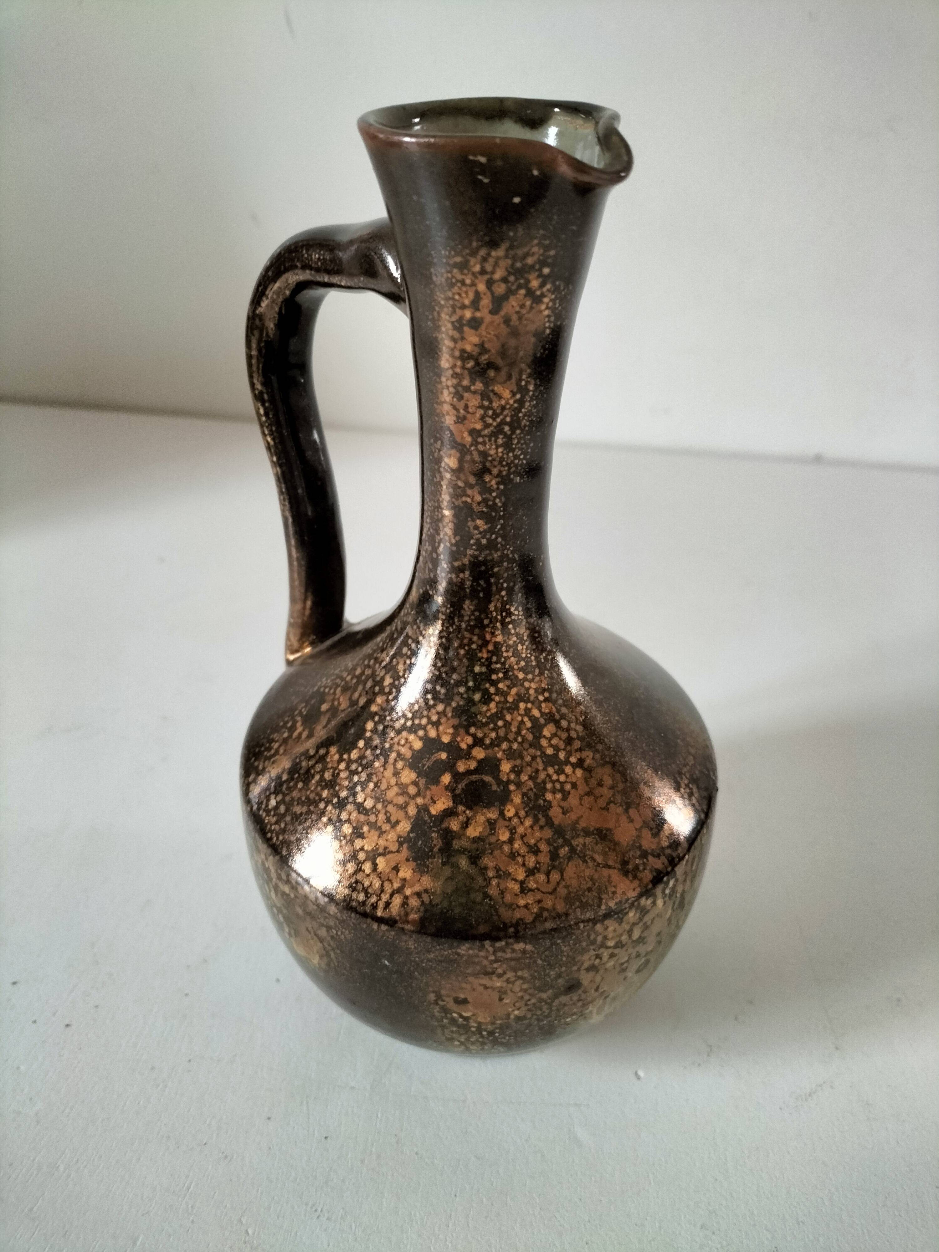 Glazed stoneware pitcher in coppery brown – Potter's work, France, 1970s
