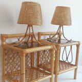 Mid-Century Bamboo and Rattan Nightstands, Spain, Hand-Crafted, 1970s