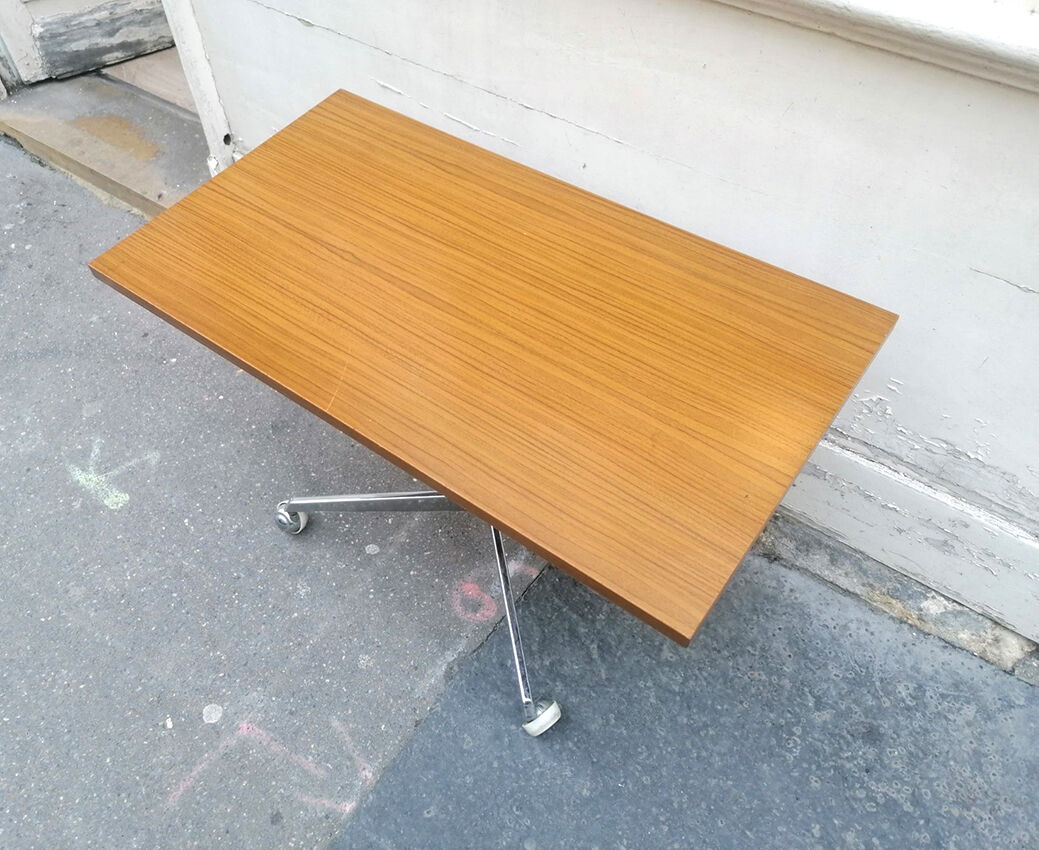 TV or side table, chrome and laminate wood, 1970