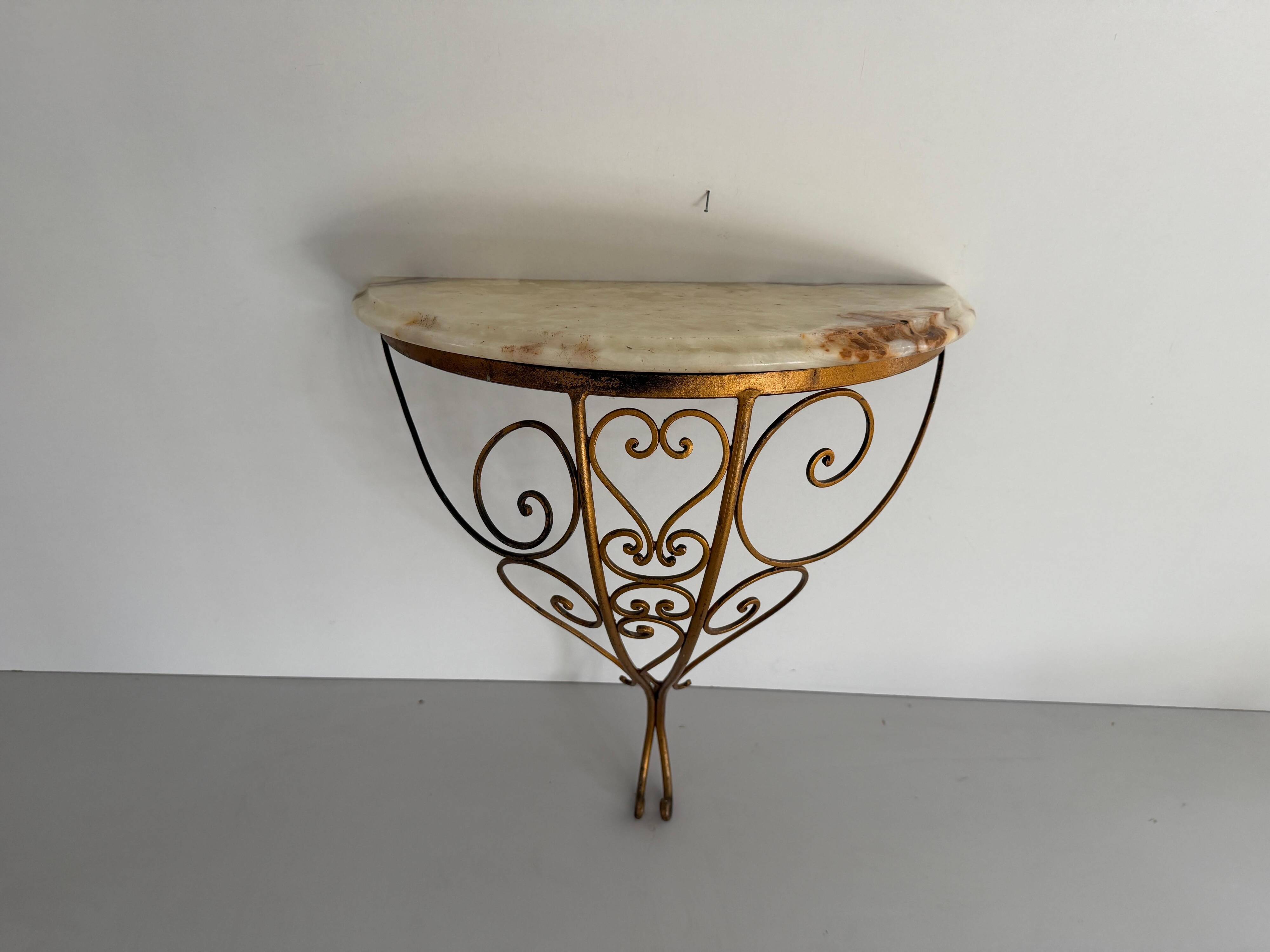 Mid-century floating wall console in wrought iron, 1950, Italy