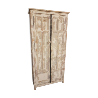 Armoire parisienne patiné vintage blanc bois