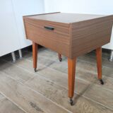 Travailleuse à roulettes table d'appoint pieds compas vintage made in Germany