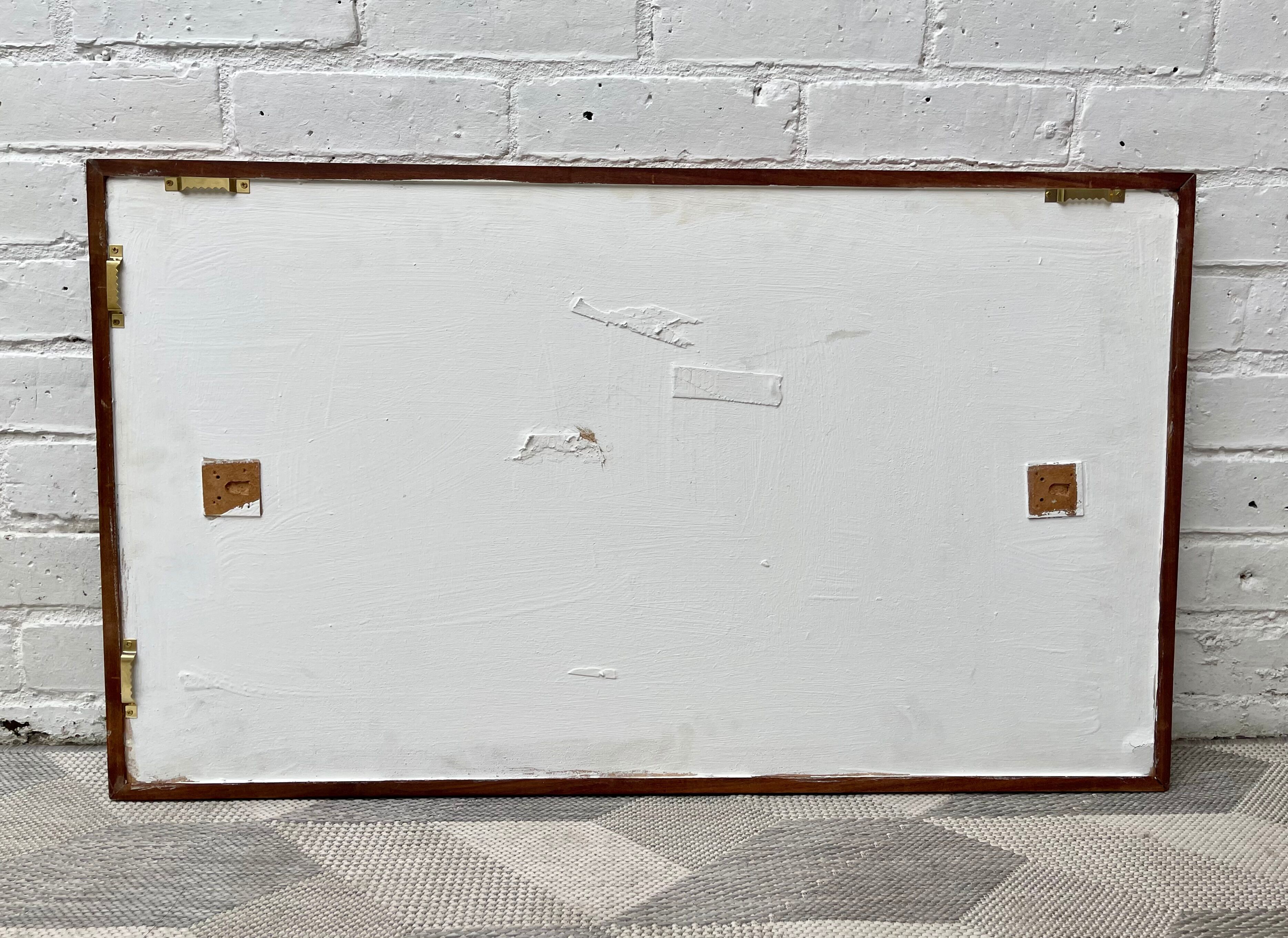 Vintage rectangular wall mirror teak frame