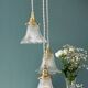 Vintage triple tulip pendant light in chiseled glass and holophane