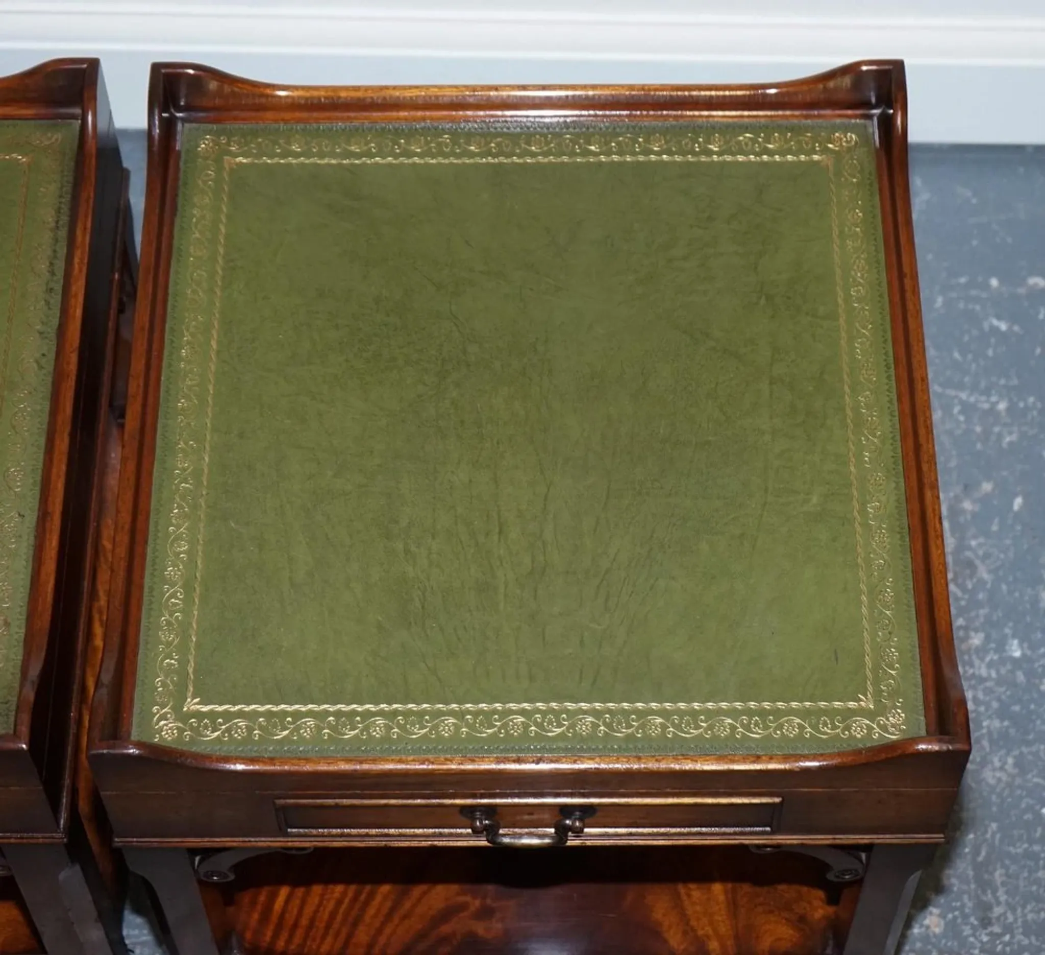 Bedside Tables with Green Leather Top