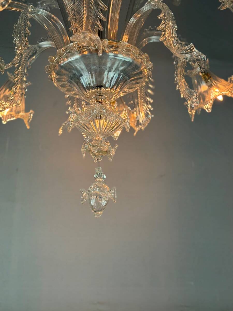 Venetian chandelier in colorless Murano glass, 7 light arms circa 1930