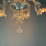 Lustre vénitien en verre de Murano incolore, 7 bras de lumière vers 1930