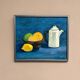 Oil on canvas "Still life with fruits and bottle" by S. Catchings, framed 50×41cm