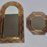 Set of two Moroccan brass mirrors in the shape of arches and octagonal
