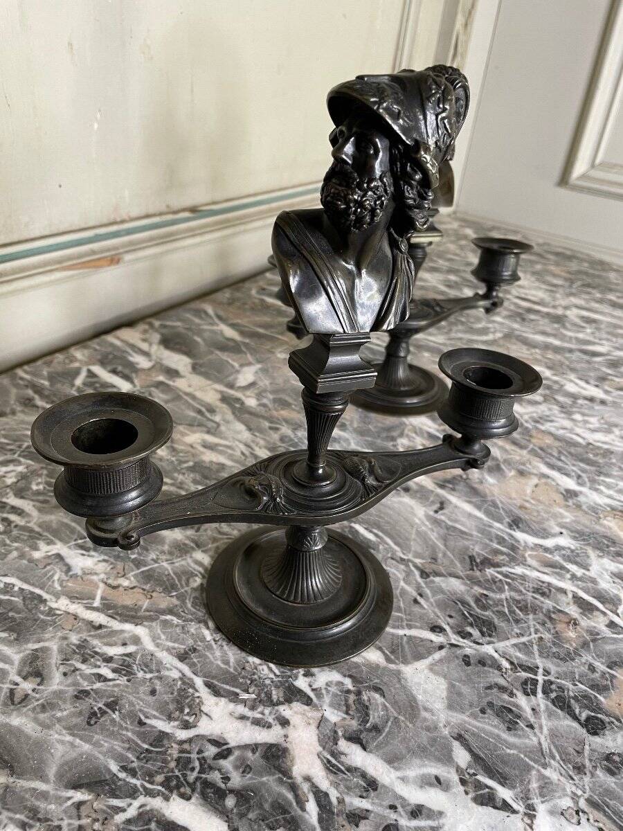 Pair of bronze candlesticks with a black patina in the antique style