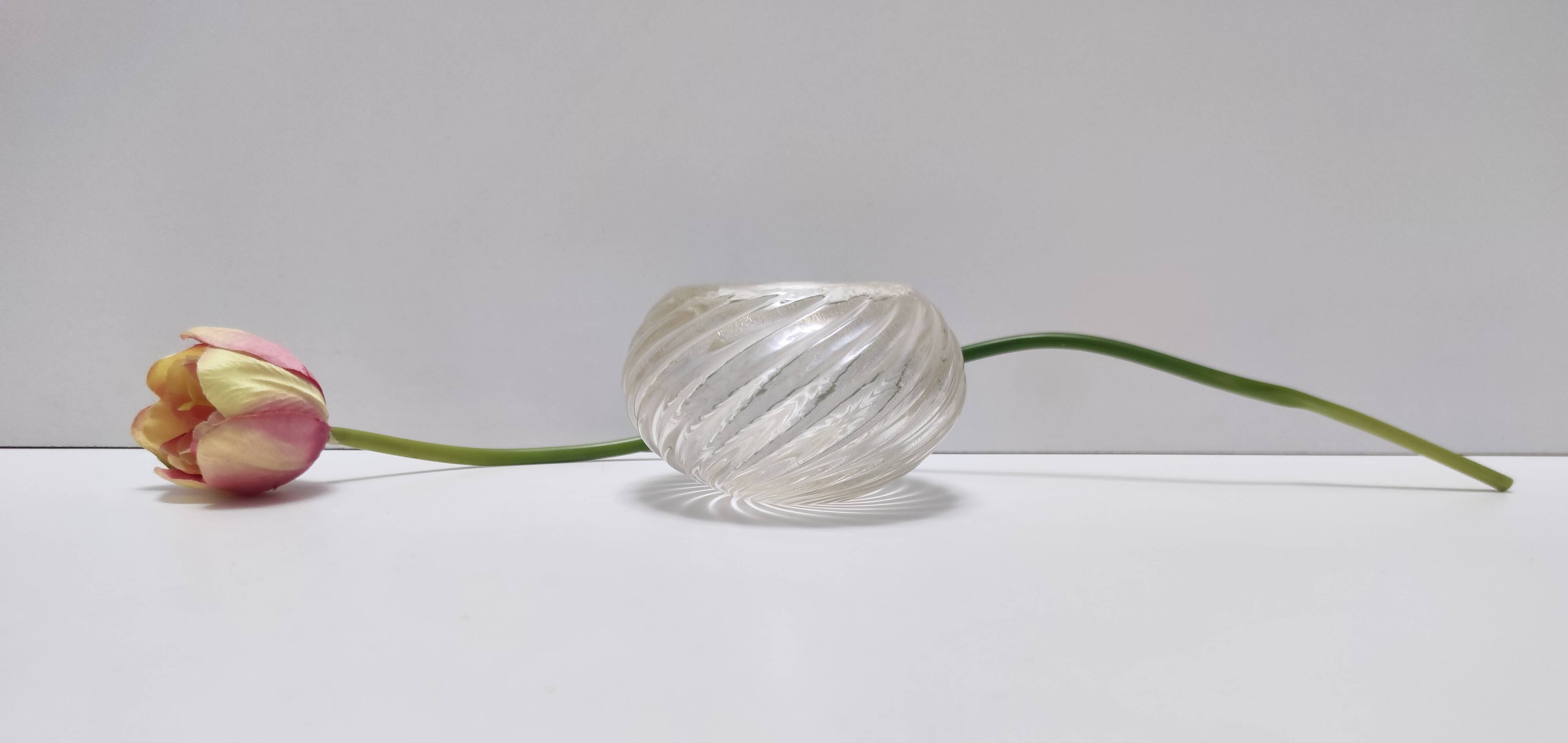 Vintage Twisted Ribs Murano Glass Trinket Bowl by Archimede Seguso with Gold Leaf, Italy